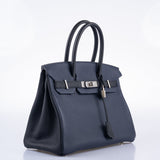 HermesHSS Birkin 30 Blue Nuit & Black Togo Brushed Palladium Hardware