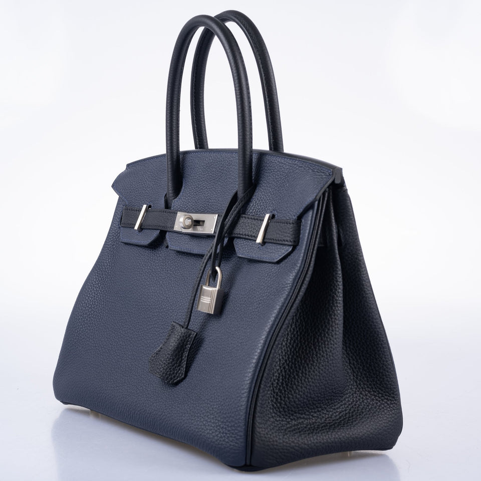 HermesHSS Birkin 30 Blue Nuit & Black Togo Brushed Palladium Hardware