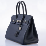 HermesHSS Birkin 30 Blue Nuit & Black Togo Brushed Palladium Hardware