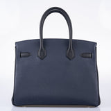 HermesHSS Birkin 30 Blue Nuit & Black Togo Brushed Palladium Hardware