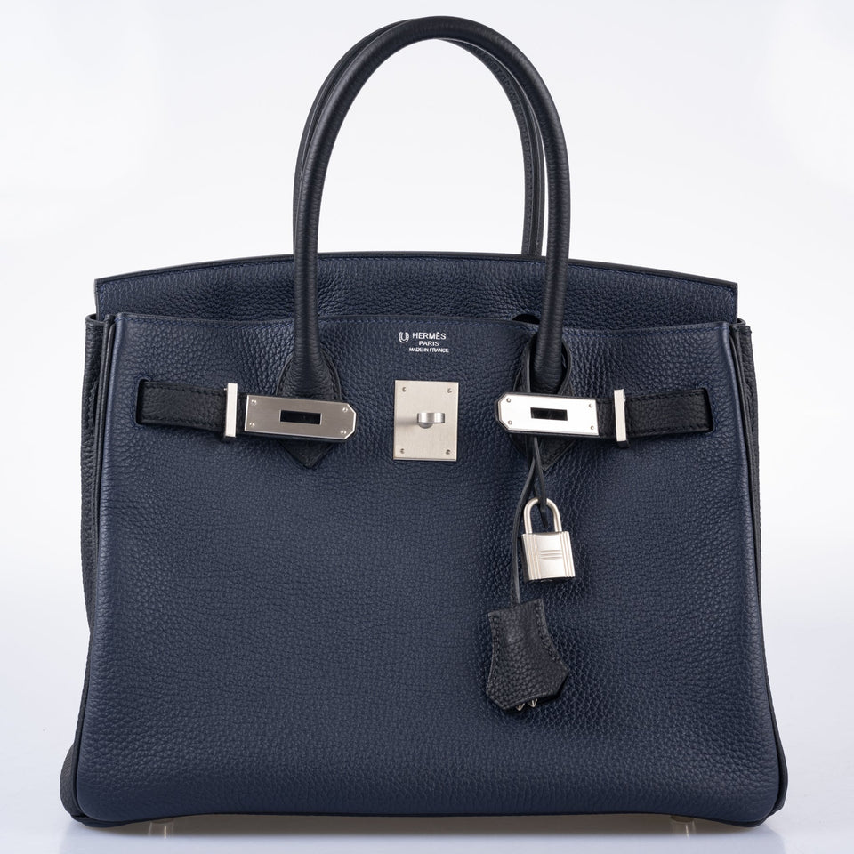Hermes HSS Birkin 30 Blue Nuit & Black Togo Brushed Palladium Hardware
