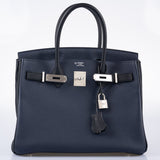 Hermes HSS Birkin 30 Blue Nuit & Black Togo Brushed Palladium Hardware
