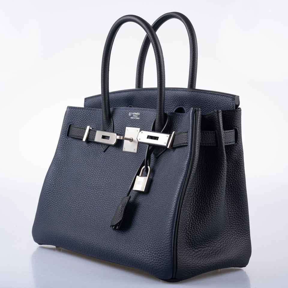 Hermes HSS Birkin 30 Blue Nuit & Black Togo Brushed Palladium Hardware