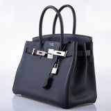 Hermes HSS Birkin 30 Blue Nuit & Black Togo Brushed Palladium Hardware