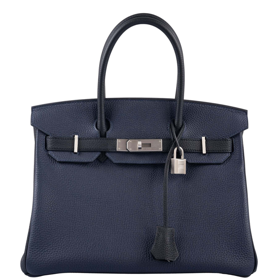 Hermes HSS Birkin 30 Blue Nuit & Black Togo Brushed Palladium Hardware