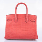 HermesHSS Birkin 30 Bougenville Matte Alligator & Blue Marine Interior with Brushed Palladium Hardware