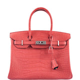 HermesHSS Birkin 30 Bougenville Matte Alligator & Blue Marine Interior with Brushed Palladium Hardware