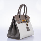 HermesHSS Birkin 30 Etain, Gris Perle and Etoupe Clemence Gold Hardware