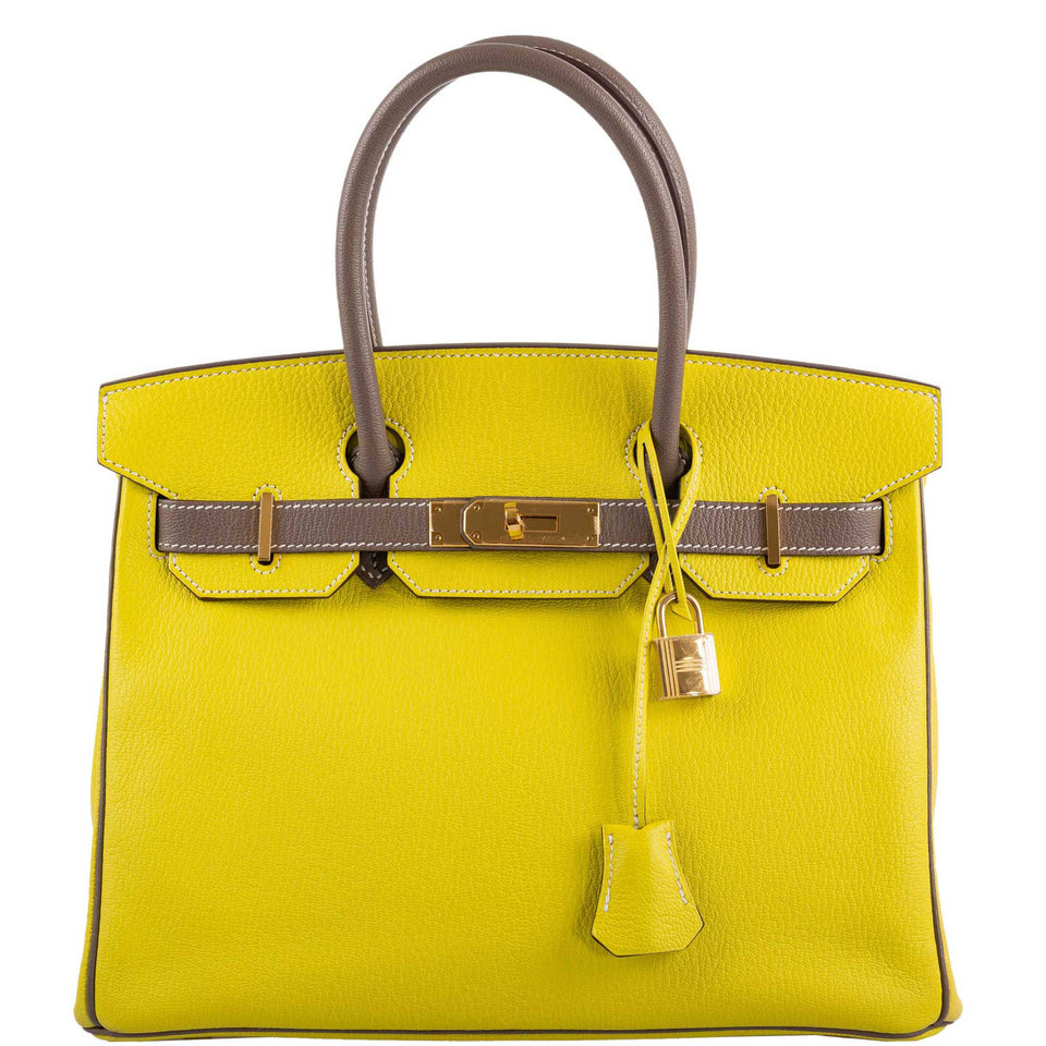 HermesHSS Birkin 30 Lime and Etoupe Chevre Gold Hardware