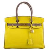 HermesHSS Birkin 30 Lime and Etoupe Chevre Gold Hardware