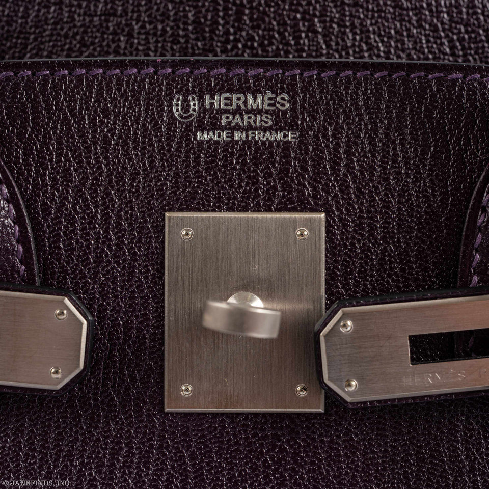 HermesHSS Birkin 30 Raisin Chevre & Vert Anglais Brushed Palladium Hardware
