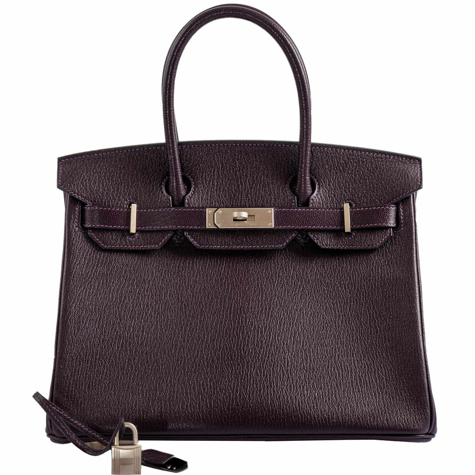 HermesHSS Birkin 30 Raisin Chevre & Vert Anglais Brushed Palladium Hardware