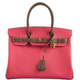 HermesHSS Birkin 30 Rose Azalee & Etoupe Epsom with Permabrass Hardware - 2017, A