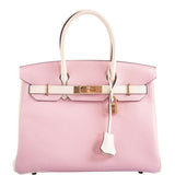 HermesHSS Birkin 30 Rose Sakura and Craie Clemence with Rose Gold Hardware