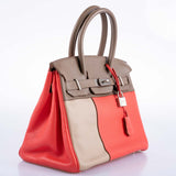 HermesHSS Birkin 30 Tri-Color Rose Jaipur, Etoupe, Argile Clemence and Swift Brushed Palladium Hardware