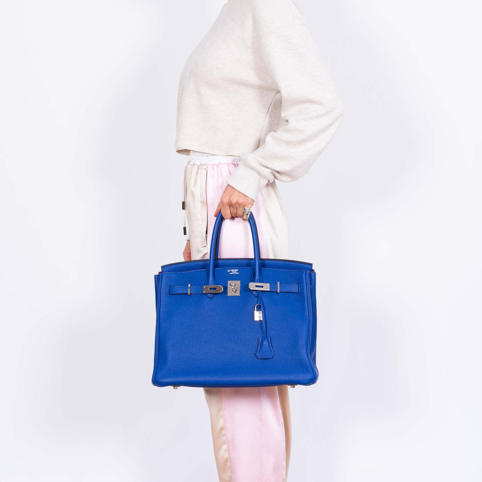 Hermes HSS Birkin 35 Bleu Electrique Togo & Fuchsia Palladium Hardware