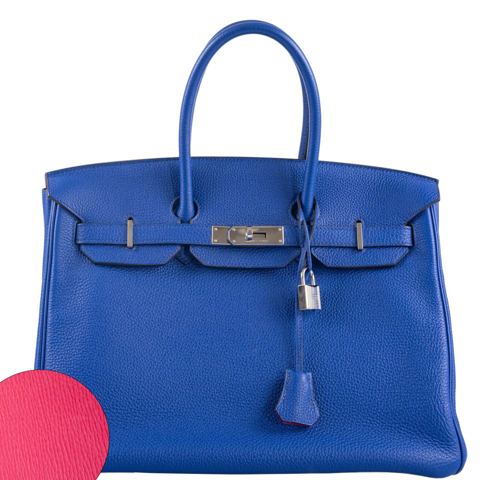 Hermes HSS Birkin 35 Bleu Electrique Togo & Fuchsia Palladium Hardware