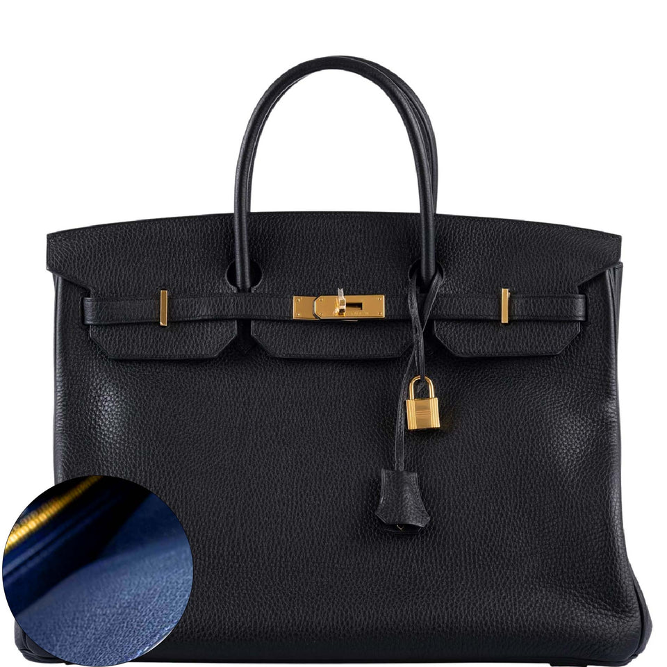 Hermes HSS Birkin 40 Black Togo with Blue Royal Interior Gold Hardware