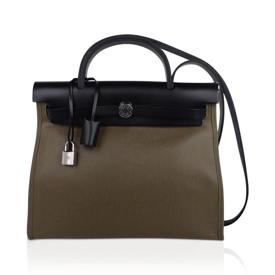 Hermes HERBAG ZIP RETOURNE 31 LEATHER PALLADIUM SHOULDER BAG