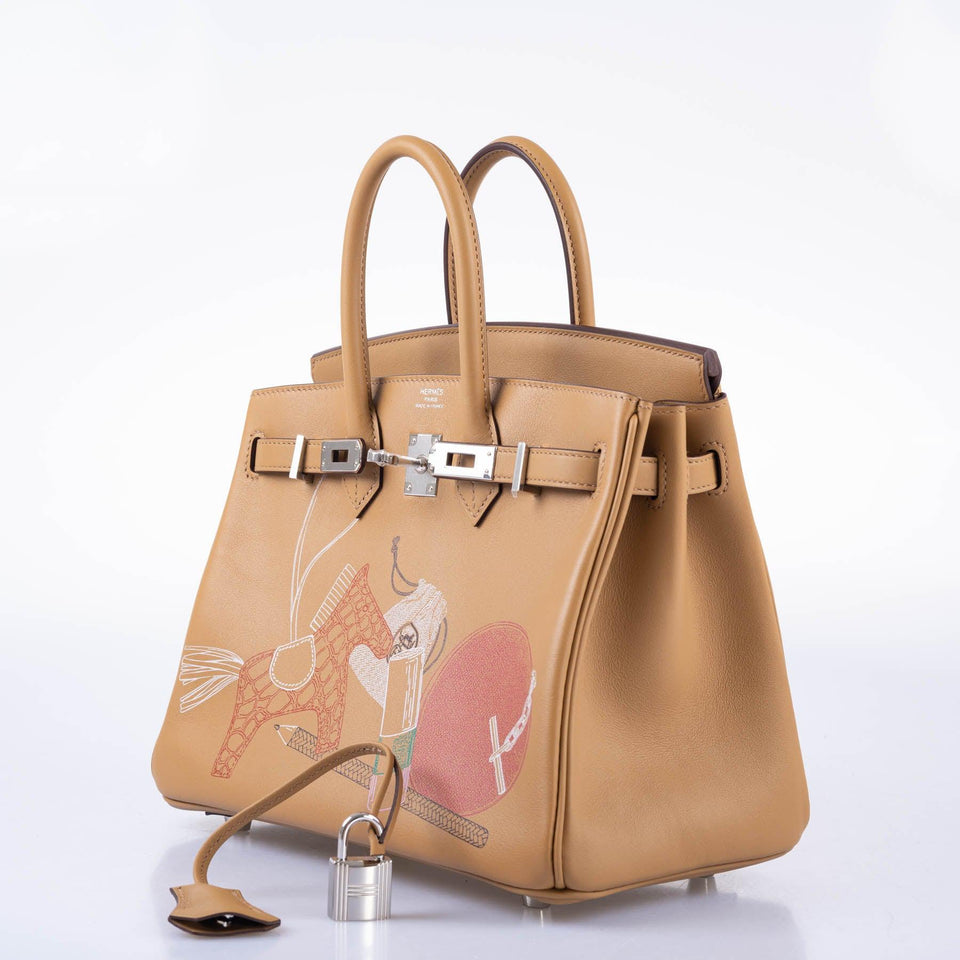 Hermes In and Out Birkin 25 Biscuit Printed Swift Palladium Hardware