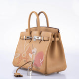 Hermes In and Out Birkin 25 Biscuit Printed Swift Palladium Hardware