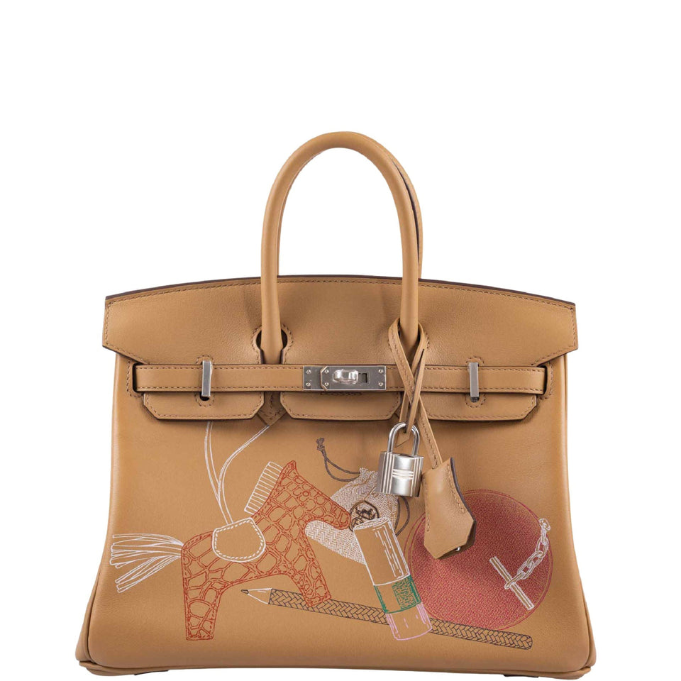 Hermes In and Out Birkin 25 Biscuit Printed Swift Palladium Hardware