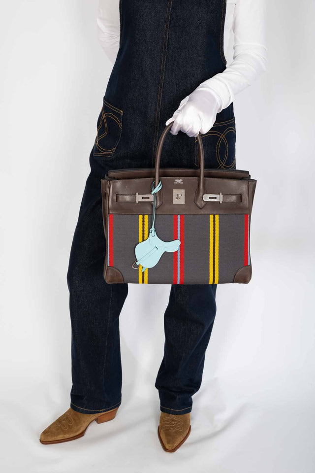 Hermes Jumping Birkin 35 Multicolor Canvas and Ebene Box Palladium Hardware