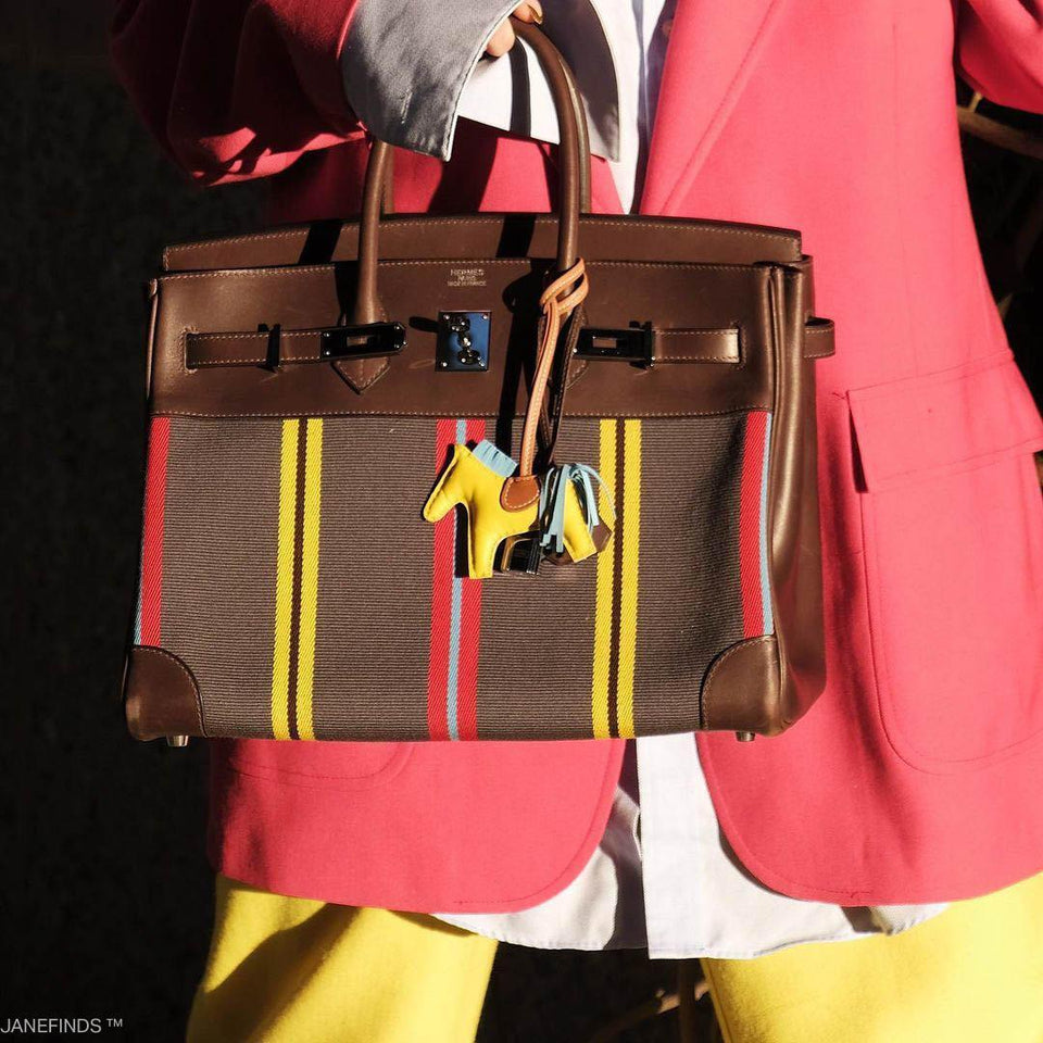 Hermes Jumping Birkin 35 Multicolor Canvas and Ebene Box Palladium Hardware