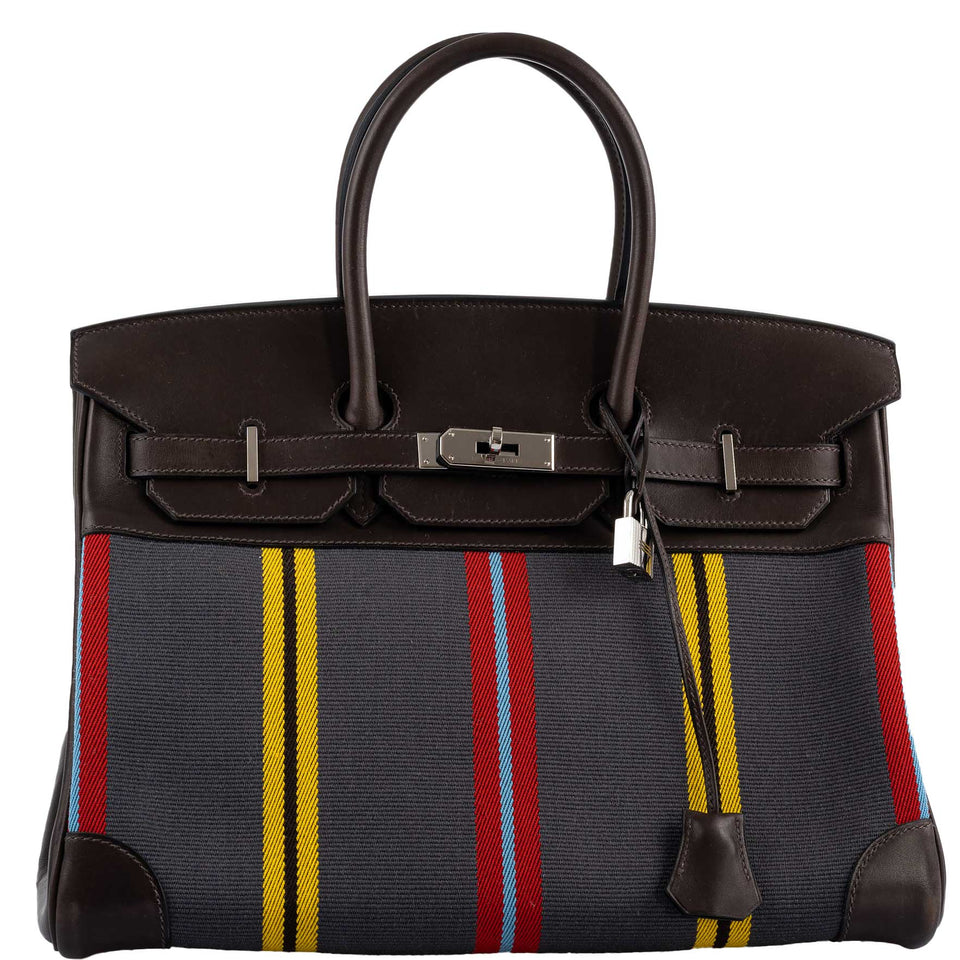 Hermes Jumping Birkin 35 Multicolor Canvas and Ebene Box Palladium Hardware