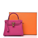 Hermes Kelly 25 CLEMENCE LEATHER BAG IN ROSE EXTREME