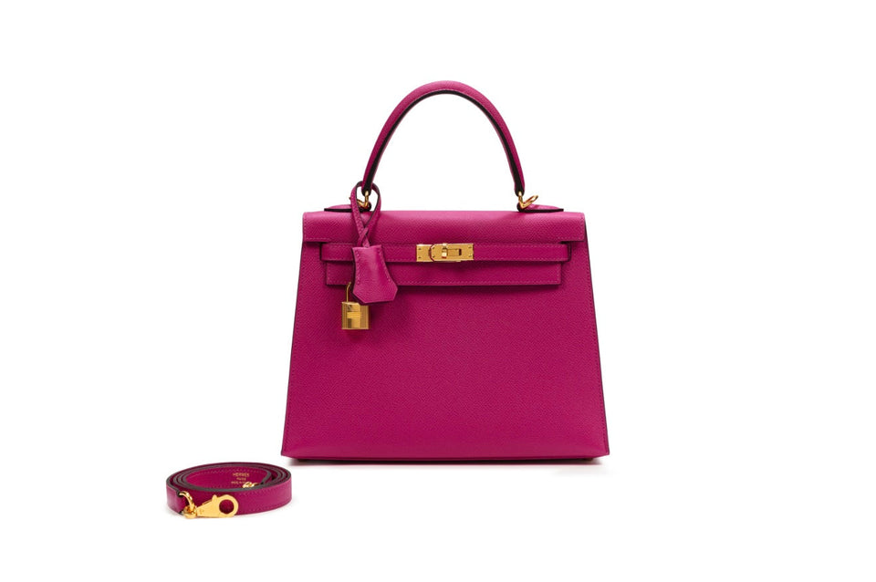 Hermes Kelly 25 CLEMENCE LEATHER BAG IN ROSE EXTREME