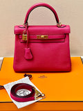 Hermes Kelly 25 CLEMENCE LEATHER BAG IN ROSE EXTREME