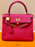 Hermes Kelly 25 CLEMENCE LEATHER BAG IN ROSE EXTREME