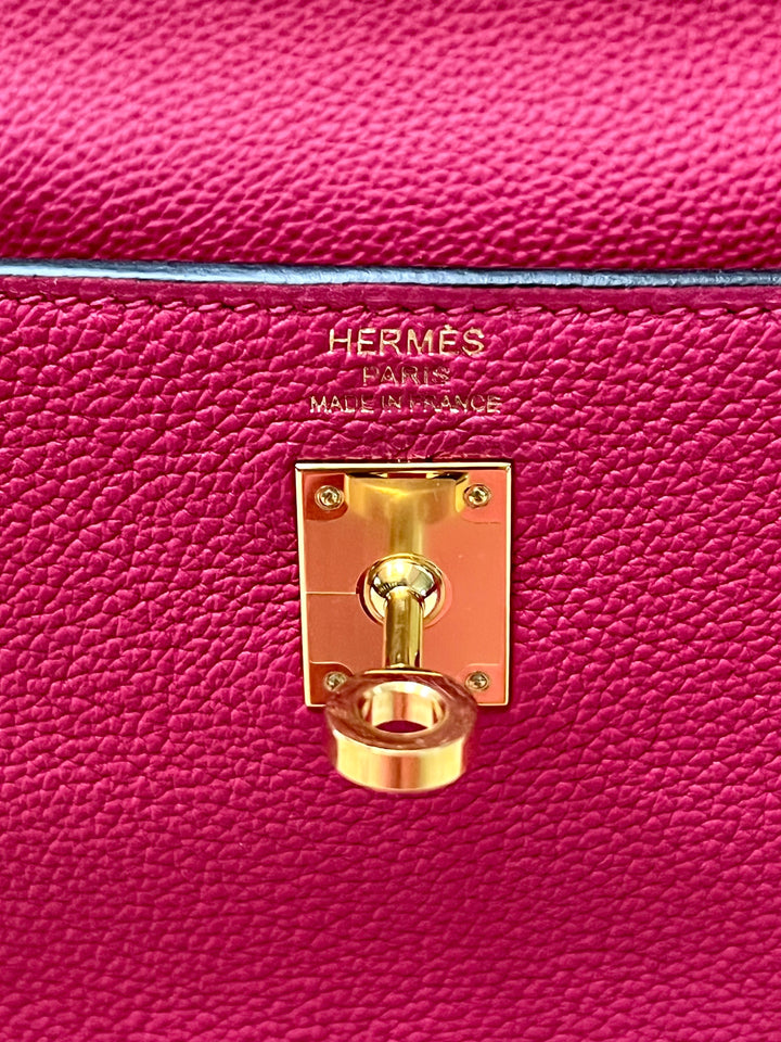 Hermes Kelly 25 CLEMENCE LEATHER BAG IN ROSE EXTREME