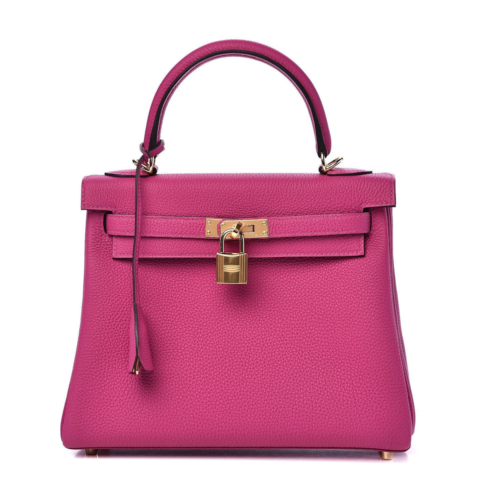 Hermes Kelly 25 CLEMENCE LEATHER BAG IN ROSE EXTREME