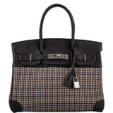 HermesLainage Birkin 30 Houndstooth Plaid Wool and Ebene Togo Palladium Hardware