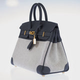Hermes Limited Edition Birkin 25 in Écru and Ardoise Toile H and Veau Swift Gold Hardware