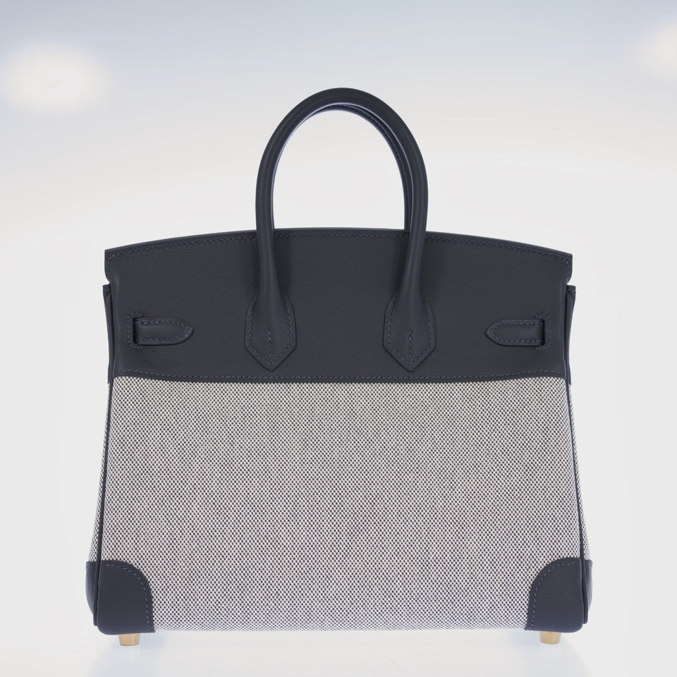 Hermes Limited Edition Birkin 25 in Écru and Ardoise Toile H and Veau Swift Gold Hardware