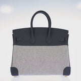 Hermes Limited Edition Birkin 25 in Écru and Ardoise Toile H and Veau Swift Gold Hardware