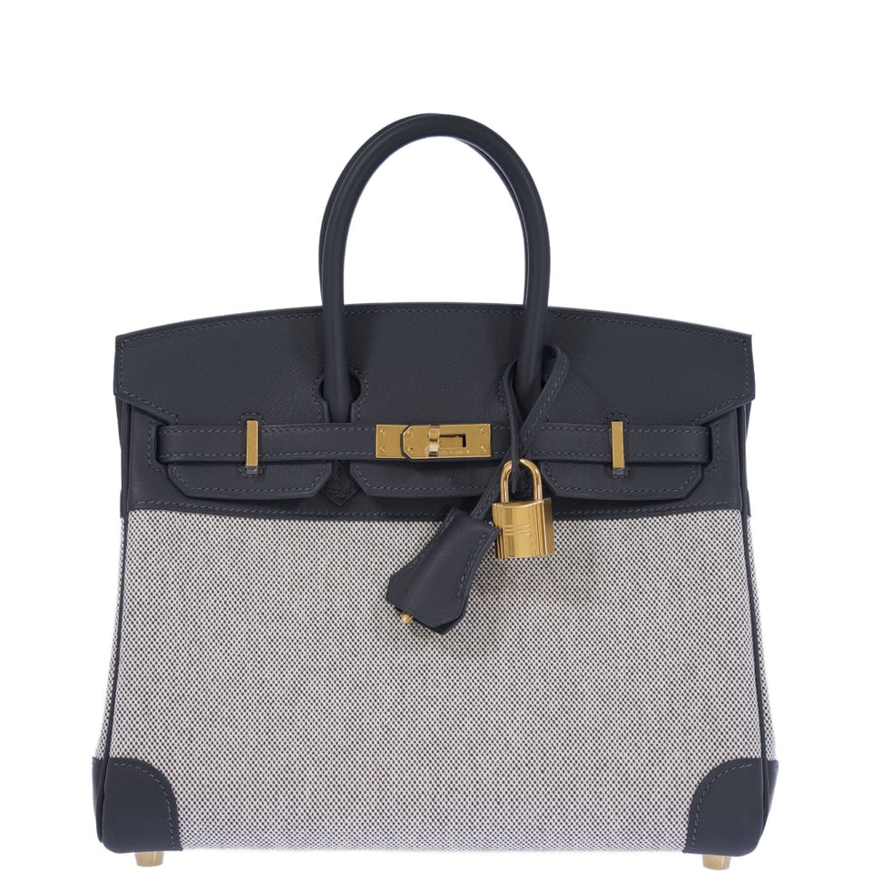 Hermes Limited Edition Birkin 25 in Écru and Ardoise Toile H and Veau Swift Gold Hardware