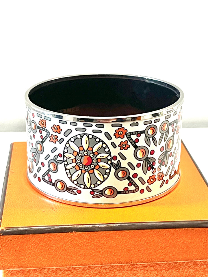 Hermes PALLADIUM PLATED ENAMEL WIDE MARWARI BRACELET