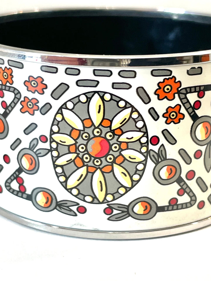 Hermes PALLADIUM PLATED ENAMEL WIDE MARWARI BRACELET