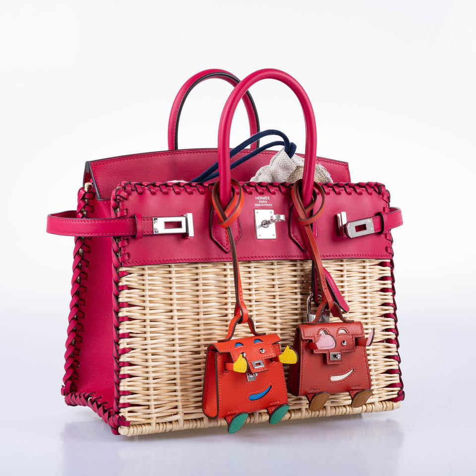 Hermes Picnic Birkin 25 Framboise Swift and Osier Wicker Palladium Hardware