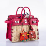 Hermes Picnic Birkin 25 Framboise Swift and Osier Wicker Palladium Hardware