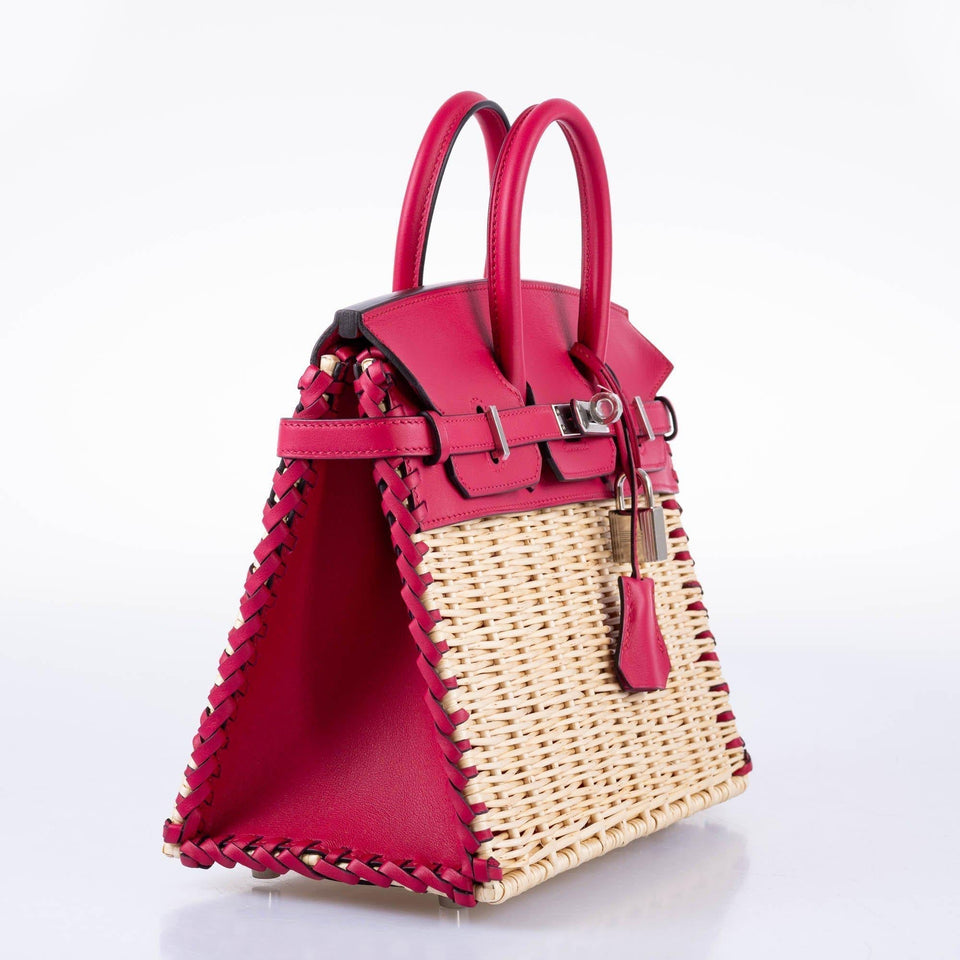 Hermes Picnic Birkin 25 Framboise Swift and Osier Wicker Palladium Hardware