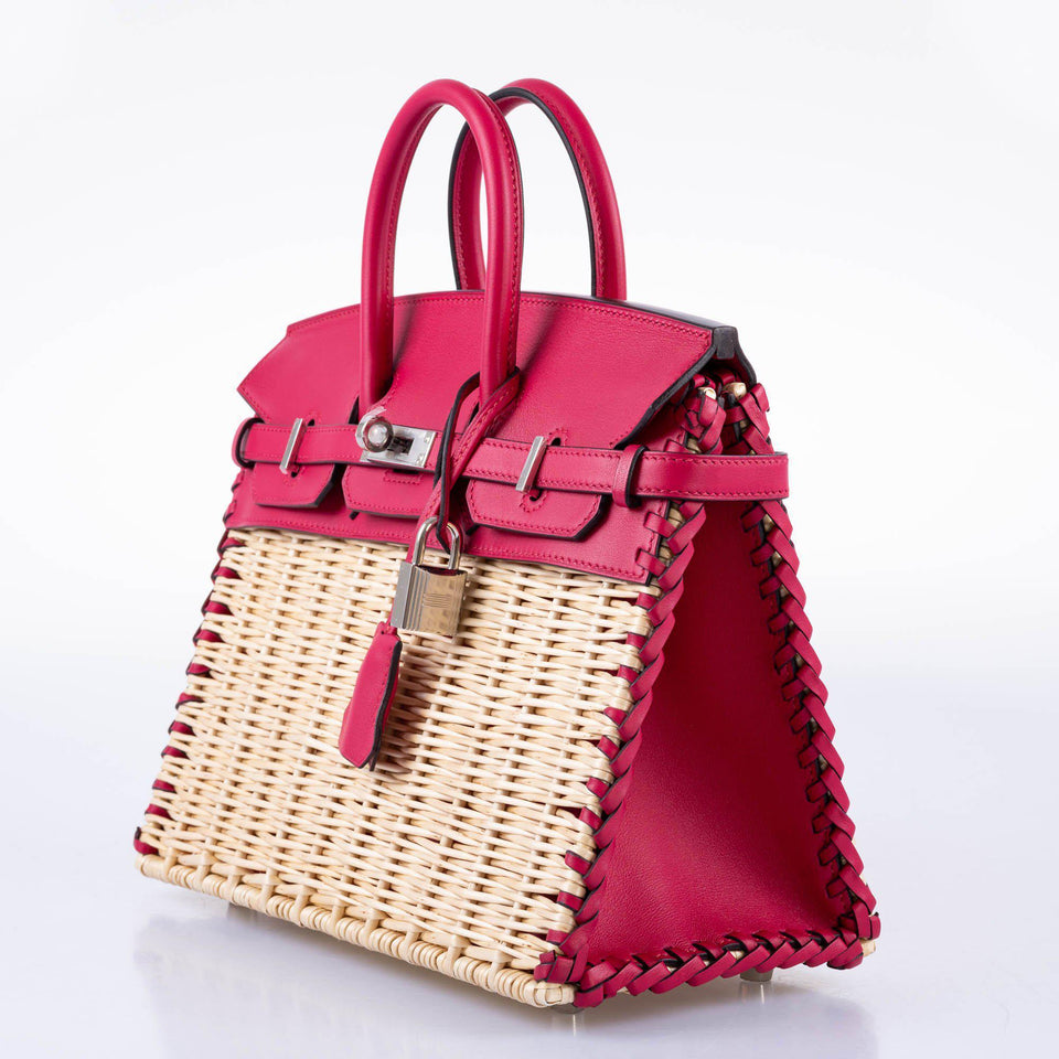 Hermes Picnic Birkin 25 Framboise Swift and Osier Wicker Palladium Hardware