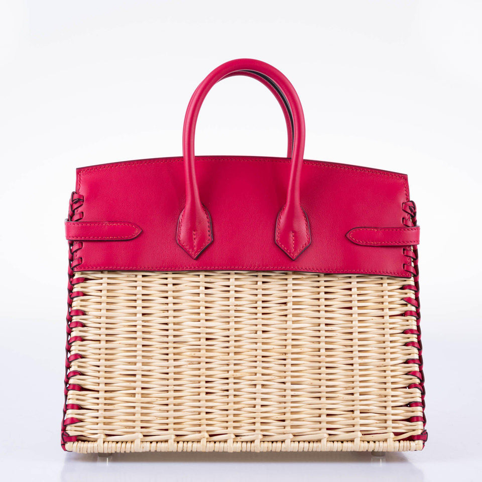 Hermes Picnic Birkin 25 Framboise Swift and Osier Wicker Palladium Hardware