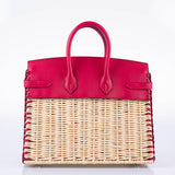 Hermes Picnic Birkin 25 Framboise Swift and Osier Wicker Palladium Hardware