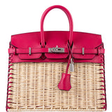 Hermes Picnic Birkin 25 Framboise Swift and Osier Wicker Palladium Hardware