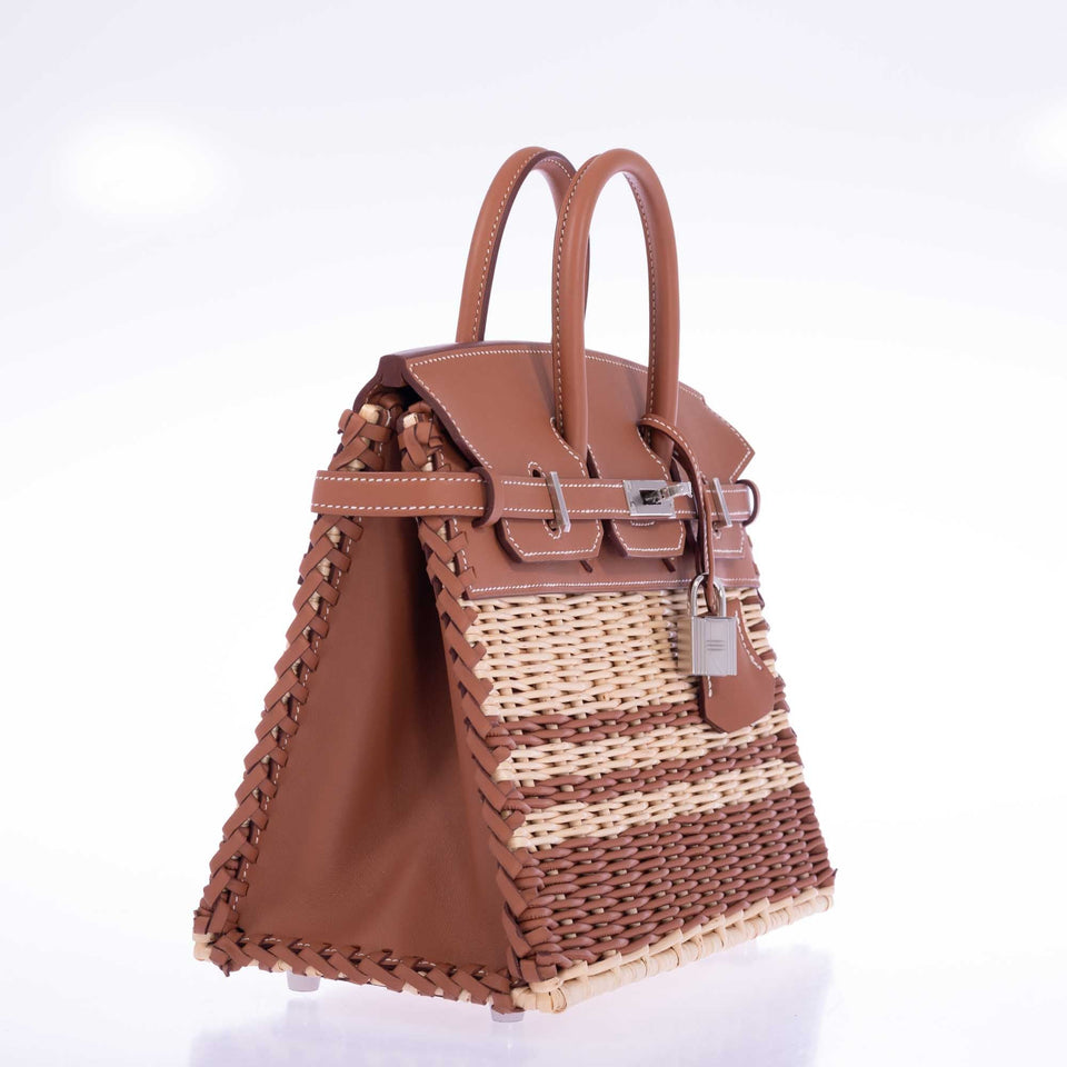 Hermes Picnic Birkin 25 Gold Swift and Stripe Osier Wicker Palladium Hardware